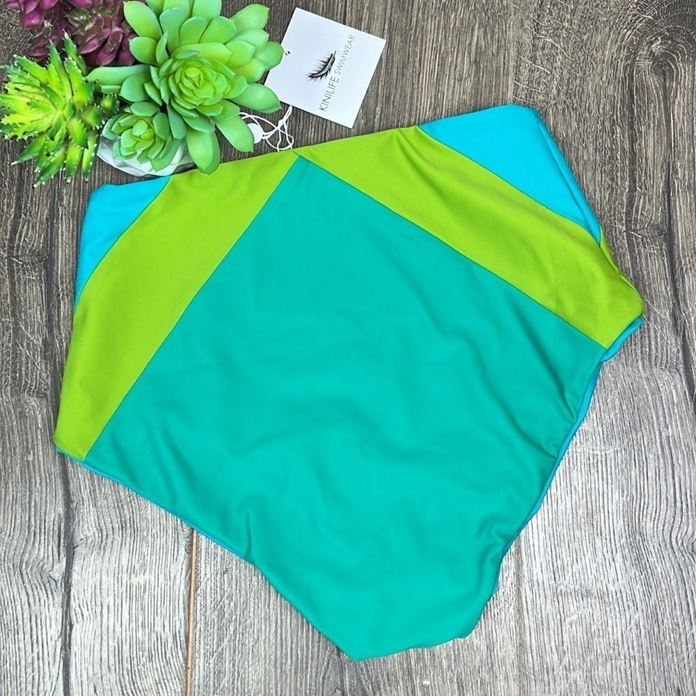 NWT Kinilife Swimwear Cait Bottoms Reversible Teal Green Medium High Waist Retro - Picture 2 of 11